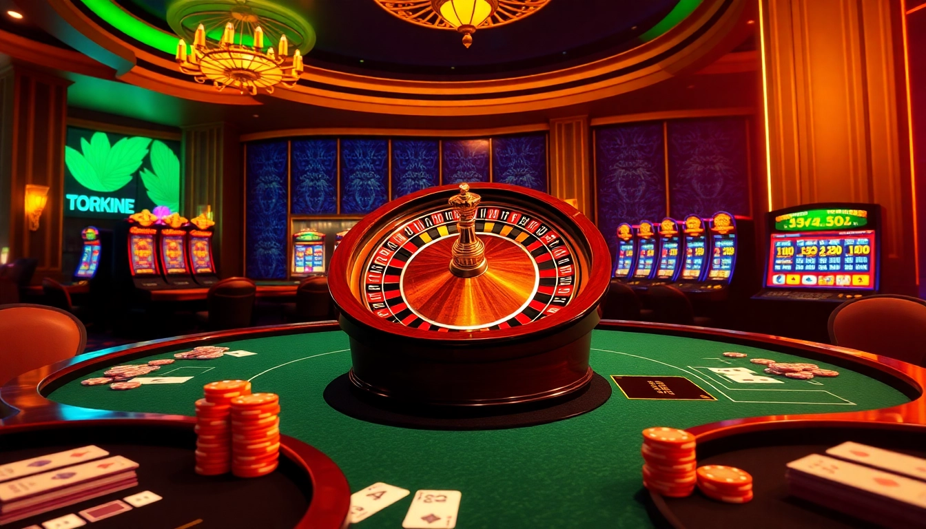 Experience the thrill of casino en ligne francais with vibrant slot machines and elegantly designed game tables.
