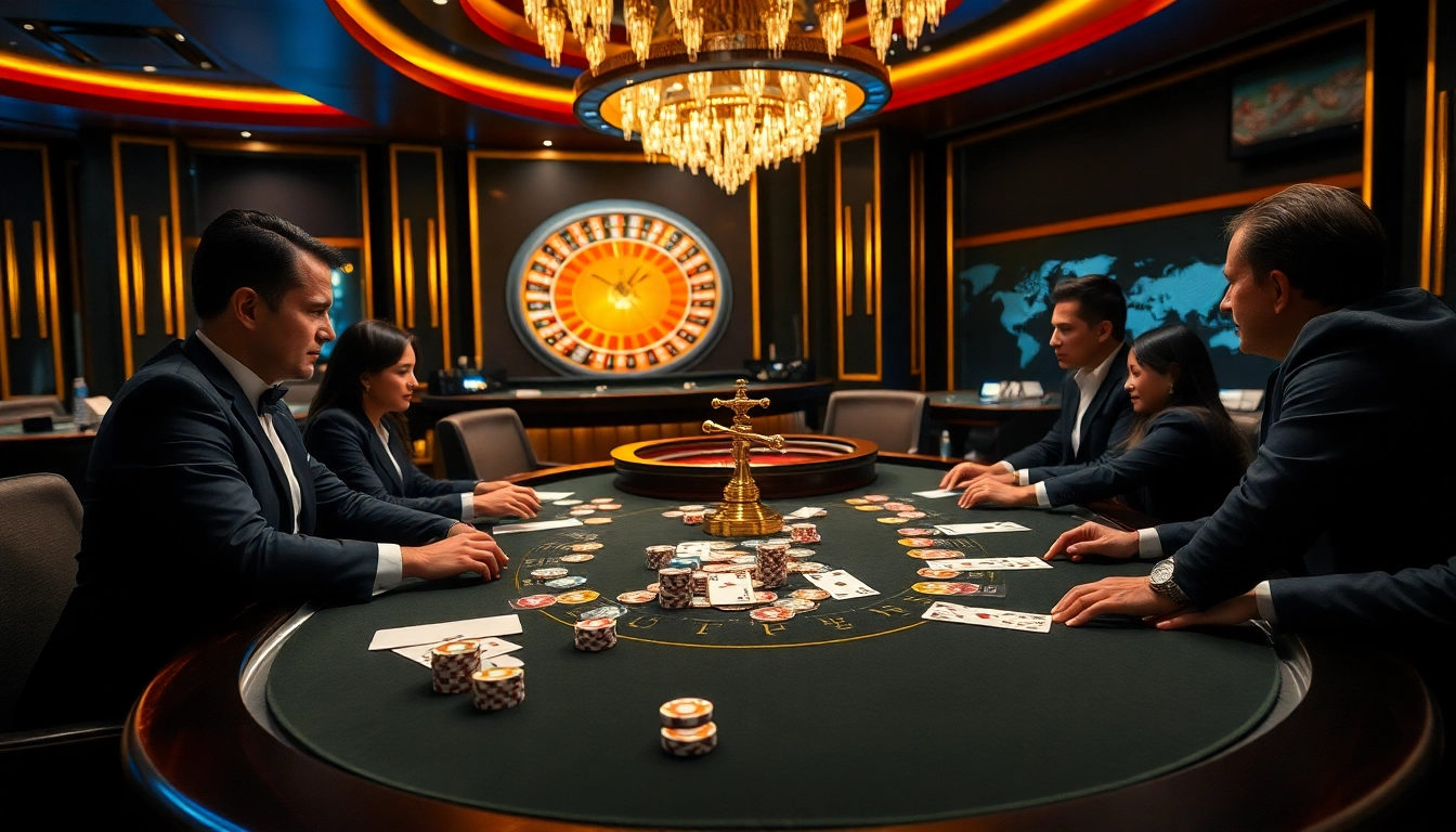 Excited players at Ev88's glamorous poker table during a high-stakes game.